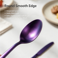 Ensemble de couverts jetables en acier inoxydable plaqué violet, couteau, fourchette, cuillère, résistant au lave-vaisselle, pour les fêtes, la maison, l'hôtel, le restaurant