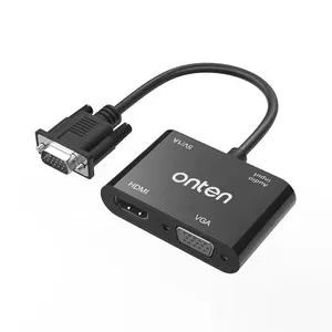 Convertisseur VGA 2 en 1 VGA vers HDTV(4k @ 30Hz) + VGA(2K) + USB3.0 avec alimentation audio 1080P double écran pour PC OTN-5138HV