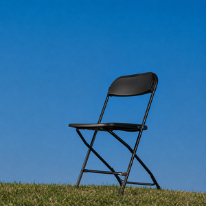 Black Plastic Folding <b>Chair</b> with Flat Back Lightweight & Portable Comfortable for Outdoor <b>Dining</b> and Hotel Use - Product Image 1