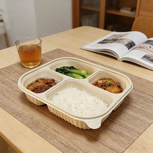 Boîte à lunch écologique en amidon de maïs, emballage alimentaire jetable portable, boîte en plastique avec 5 compartiments - Product Image 1