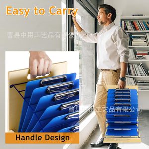 Wooden Document <b>Organizer</b> With Blue Clipboards 8 Tier Standing Desk <b>File</b> Holder For Office Home Use - Product Image 2