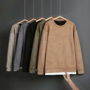 Venta caliente Vintage Custom Logo Hoodie Blank 3D Relieve Pullover Oversized Suede Crewneck Sudadera - Product Image 1