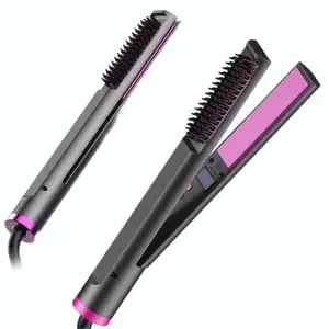Spazzola per capelli professionale portatile 2 In 1 spazzola per raddrizzare la barba senza fili spazzola per lisciare i capelli senza fili Logo personalizzato