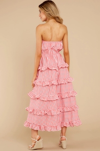 High Quality <strong>Red</strong> <strong>Gingham</strong> Plaid Long Maxi Elegant Women Casual Dress Summer Wear - Product Image 3