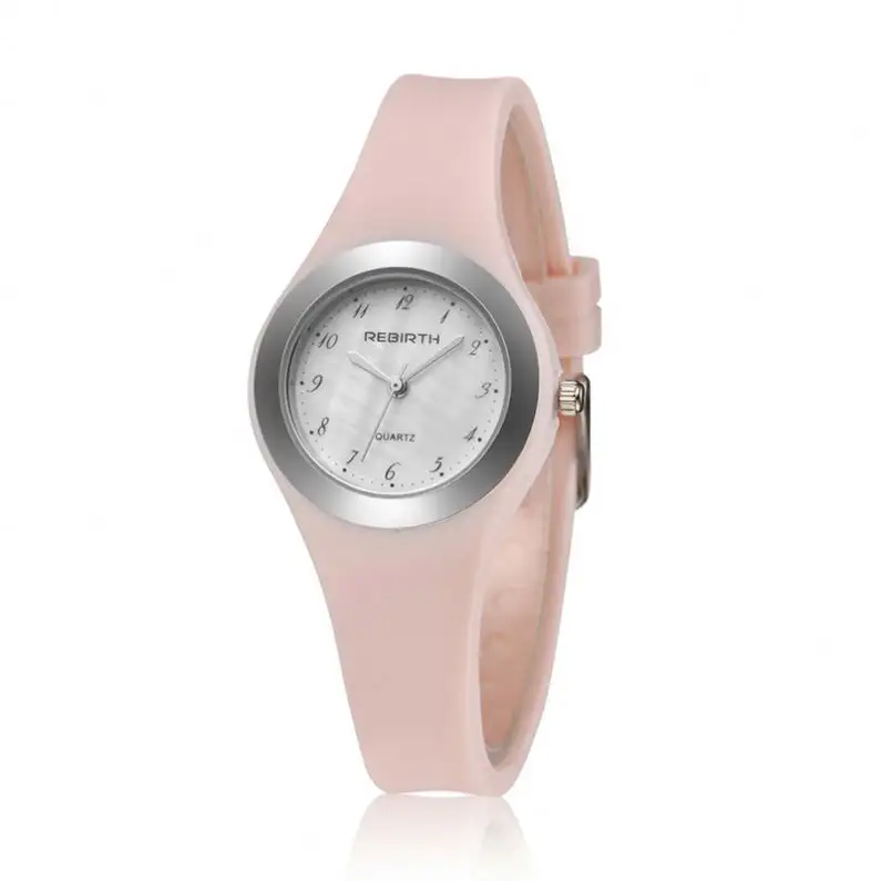 REBIRTH 091-reloj de cuarzo con logotipo personalizado para chica, banda de silicona, resistente al agua, pantalla analógica, informal, pequeño, gran oferta