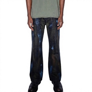 Vaqueros anchos negros vintage lavados para hombre, pantalones de mezclilla desgastados de estilo urbano, corte holgado. - Product Image 1