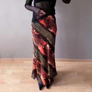 Falda plisada vintage china con estampado floral hasta la rodilla para mujer, transpirable, de malla, con cintura natural, para otoño y playa, antiarrugas, de secado rápido. - Product Image 1