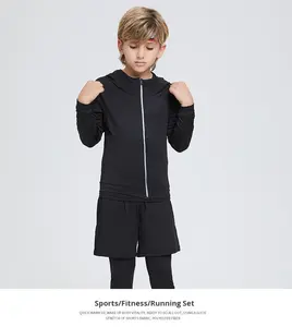 カスタムキッズ4ピーススポーツセット フーディー、Tシャツ、ショートパンツ＆コンプレッションパンツ アスレチックワークアウトフィットネス用 - Product Image 5