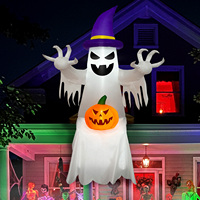 Citrouille géante gonflable d'Halloween avec squelette et fantôme, décoration de jardin gonflable de 1,80 m avec LED intégrées pour fête effrayante