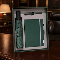 Ensemble cadeau de luxe personnalisé avec logo, comprenant un parapluie, un stylo et un carnet en cuir PU, idéal pour les réunions d'affaires et les cadeaux d'entreprise
