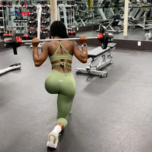 ชุดออกกำลังกายสำหรับผู้หญิงแบบเซ็กซี่ ดีไซน์ไขว้หลัง พร้อมเลกกิ้งเอวสูง ชุดโยคะรัดก้น  รับผลิตจำนวนน้อยได้ - Product Image 3