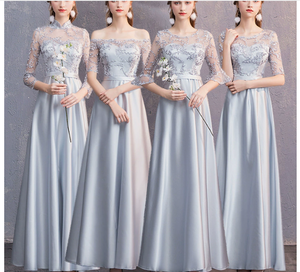 Черное вечернее платье, элегантное длинное вечернее платье с полупрозрачными кружевными рукавами, изящный кружевной лиф с цветочным узором, иллюзорный круглый вырез. - Product Image 1