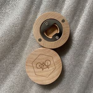 Laser Logo Round Fridge Wood Magnetic Bottle Opener Wedding <b>Gift</b> - Product Image 2