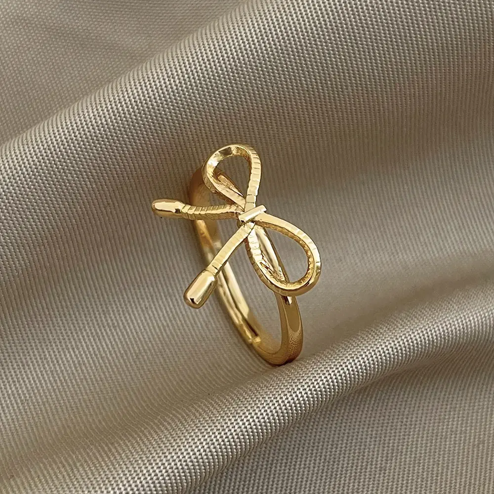 FOXI gioielli di moda anello regolabile bowknot oro giallo placcato anelli di fiocco carino per le donne e la ragazza