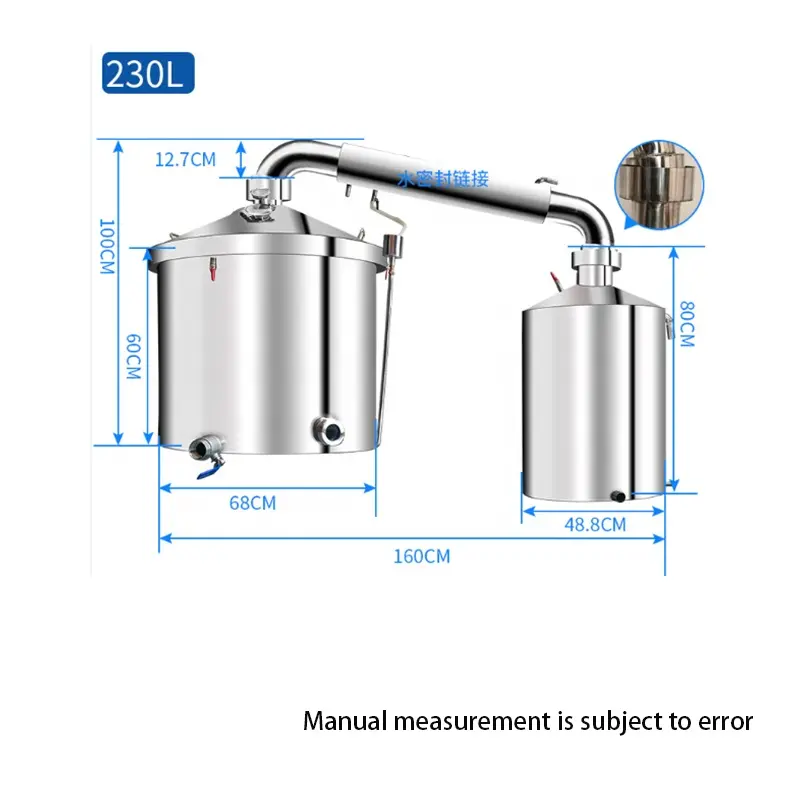 230L 304 Edelstahl einlagiger Direkt brand brenner destilliertes Wasser Rose Hydro sol Extractor Moonshine Stills Alkohol