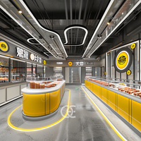 Comptoir de café industriel jaune à LED pour café, kiosque de café, présentoir à bubble tea, design pour café