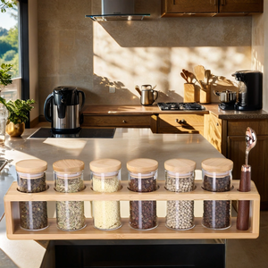 Combohome porta spezie in bambù con vetro contenitore di spezie con porta cucchiai Rack Organizer per cucina - Product Image 4