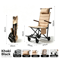 Fauteuil inclinable pliable portable avec cadre en acier carbone réglable, chaise longue à roulettes en tissu pour le camping et les voyages en famille