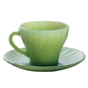 Jade Porcelain Coffee <b>Cup</b> And Saucer <b>Set</b> Round Solid Color For Afternoon Tea Home Use - Product Image 5