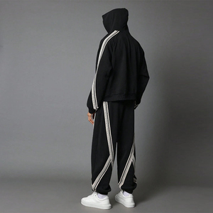 Men's Custom Logo 100% Cotton <strong>Tracksuit</strong> Striped Elastic Cuff Flared Gym Sweatpants Hoodie for Autumn Sport for Gym Workouts - Product Image 2