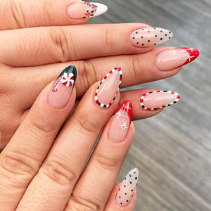 Otoño Invierno Navidad estilo francés verde rojo lunares almendra caña manicura Europeo Americano uñas artificiales - Product Image 1