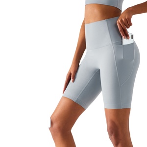 2022 gran oferta verano 8 pulgadas bolsillos laterales elástico cintura alta mujeres gimnasio pantalones cortos - Product Image 1