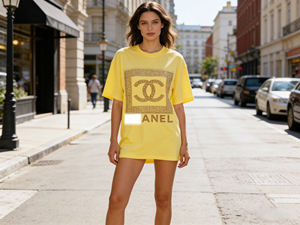 ZiTong Women's Gold Rhinestone Double C Logo Graphic Oversized T-Shirt <strong>Dress</strong> Casual Short Sleeve Tee <strong>Dress</strong> (Multi-Color) - Product Image 4