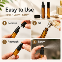 Flacon vaporisateur de parfum en verre brun avec capuchon pulvérisateur noir, rechargeable, vide, portable, pour voyage, parfum, eau de Cologne, vente en gros