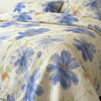 Ensemble de literie en coton 100% à imprimé floral bleu, ensemble de housse de couette respirante 4 pièces de designer pour la chambre à coucher