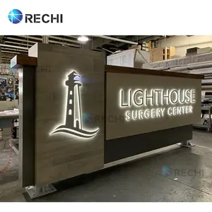 RECHI广告灯箱商店标牌金属3D Led照明标志字母Led背光标志，带拉丝不锈钢面