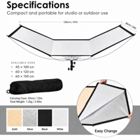 Kit de panneaux réflecteurs incurvés Prime Focus Easy Eyelighter Lighting, ouverture rapide en forme de U, diffuseur 4-en-1 RE221A