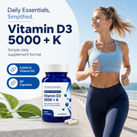Capsules de Vitamine D3 et Complexe de Vitamine K Équilibrés, d'Origine Végétale, de Qualité Supérieure, pour Complément Alimentaire Quotidien pour Adultes