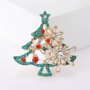 Broche de árbol de Navidad con diamantes de imitación, con estrella en la parte superior y motivos florales, para solapa de abrigo de <span class=keywords><strong>hombre</strong></span> y mujer, 41x40mm, 3 colores - Product Image 4