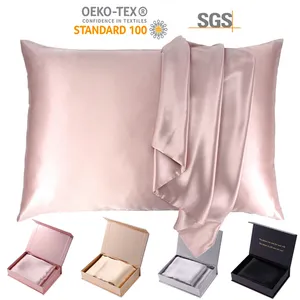 Top grade 100% 6A Natural Silk Pillowcase Gift Box 19 Momme Hidden zipper Mulberry Pillowcase Box Packaging In Stock