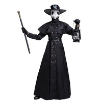 Costume d'oiseau Cosplay de docteur de corbeau de peste de femmes adultes Robe noire avec la cape 6PCS Halloween Party Costumes Set