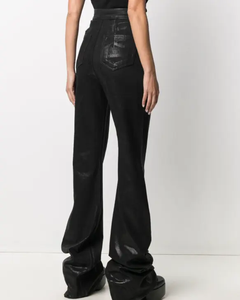 Pantalon en denim enduit de cire pour femmes fabriqué sur mesure High Street Wax Slim Jeans <span class=keywords><strong>Femme</strong></span> Black Flared Denim Jeans - Product Image 3