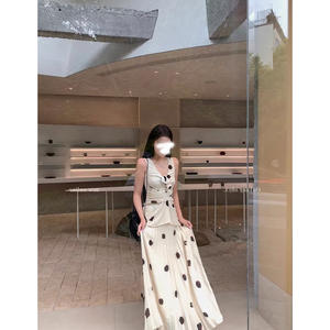 Falda Midi de Gasa con Estampado de Puntos Ouyang para Mujer, Cintura Alta, Corte en A, Plisada, Estilo Retro Francés, Transpirable, para Verano - Product Image 3