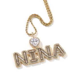 CZ Iced DIY Hip Hop Heart Hook Big 3A Micro Pave 18k Gold Plating Brass Rope Custom <b>Name</b> Pendant Personalized Gift Necklace - Product Image 4