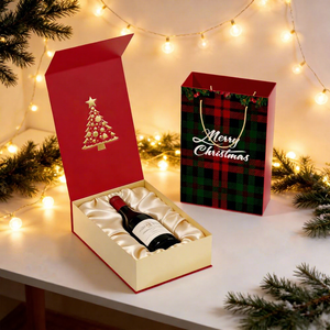 Caja de Regalo Navideña con Cierre Magnético y Lazo, Diseño Personalizado con Logotipo, Embalaje para Vino con Materiales Reciclados FX y Estampado Dorado - Product Image 3