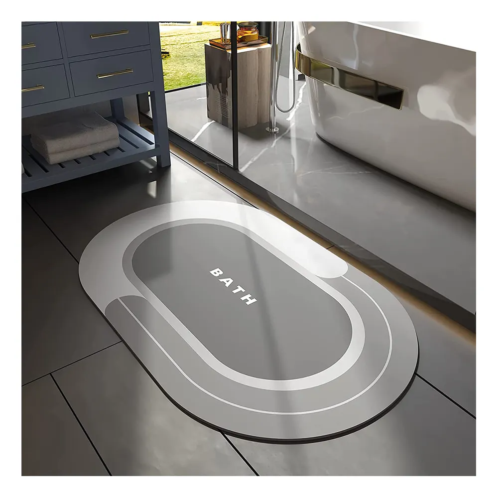 Vente en gros de tapis de salle de bain absorbant l'eau tapis de salle de bain lavable antidérapant personnalisé caoutchouc boue de diatomée tapis de bain