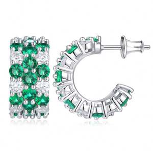 Pendientes en forma de C de Esmeralda de moissanita de alto grado de lujo cultivado de plata esterlina S925 - Product Image 1