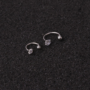 Orecchini classici in acciaio inossidabile a forma di C con sfera a zircone con cartilagine a doppio foro Piercing all'orecchio - Product Image 4