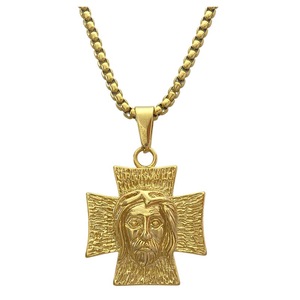 Collar con Colgante de Cruz de Acero Inoxidable yunnique, Diseño de Rostro de Jesús Dorado, Estilo Hip Hop Punk - Product Image 1
