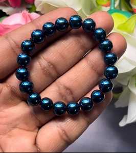 Bracelet en hématite bleue de qualité supérieure : perles rondes en pierres précieuses, bracelet extensible unisexe, style classique, cadeau d'anniversaire certifié - Product Image 3