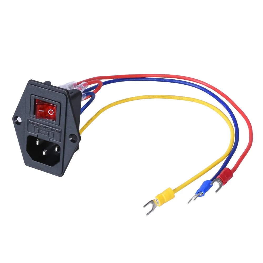 Black Plastic Housing AC 250V 15A 3pin Power Socket Switch with Fuse and Cable for 3D Printer Arcade Machine