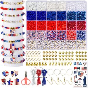 Ensemble de 3000 perles en argile rouge, blanche et bleue, cordon élastique, <span class=keywords><strong>kit</strong></span> de <span class=keywords><strong>fabrication</strong></span> de bijoux faits main pour les vacances et le port quotidien - Product Image 5