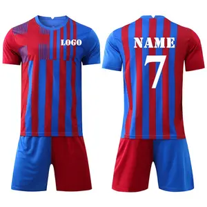 New Blue Red Stripes Football jerseys Custom Football Sets For Men Boys Soccer Jersey Uniform Adult Soccer Kits