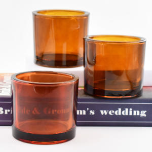 ขวดแก้วใสสีเหลืองอำพันหนาสำหรับทำเทียนพร้อมฝาไม้ ราคาส่งถูก - Product Image 2