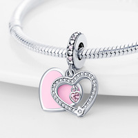 Offre Spéciale 925 argent Sterling plaqué breloques coeur Style soeur embrasser le coeur pendentif bricolage perle Bracelet bijoux cadeau en gros