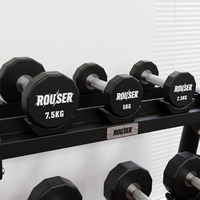 Dumbbell Rouser Fitness Grosir Logo Kustom 12-Sisi, Dumbbell Berat Tetap Urethane Tahan Lama dengan Gagang Baja Knurled
